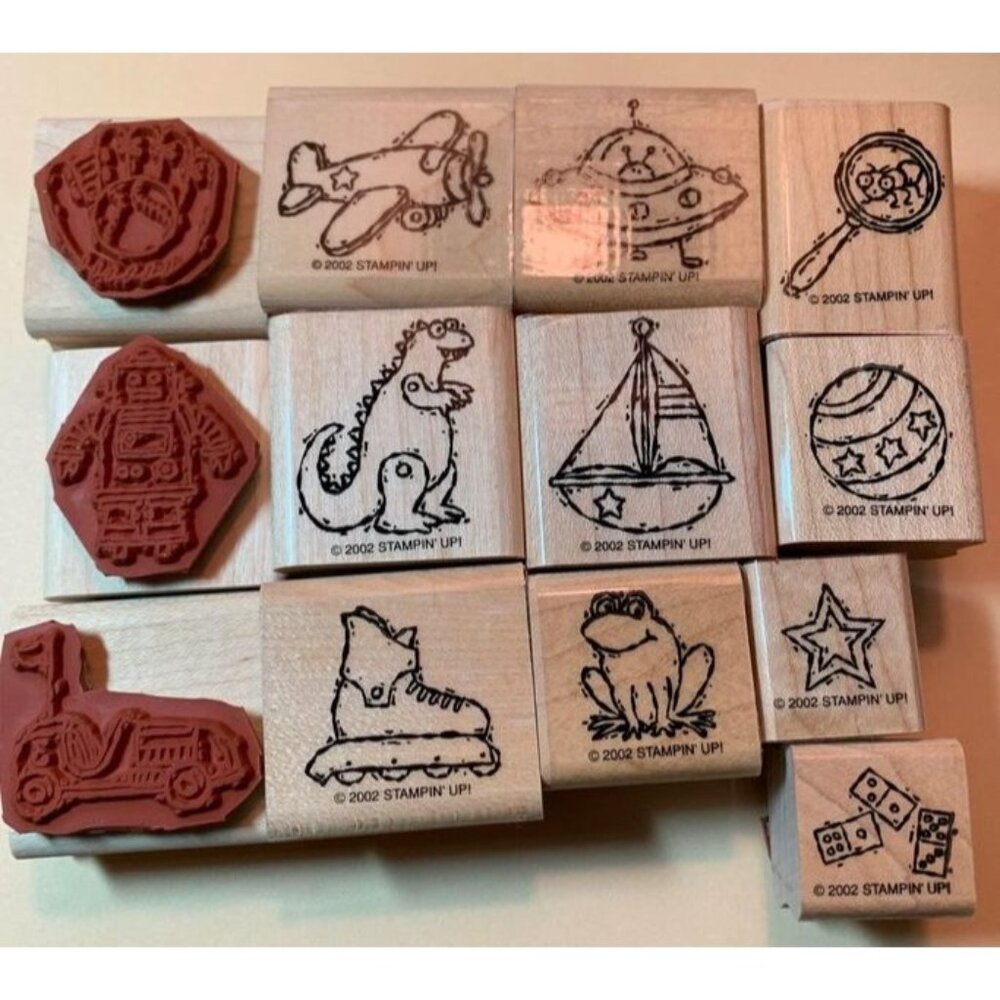 Stampin Up! Toy Box Rubber Stamps Set 2002 Kids Playtime Designs Wood Blocks